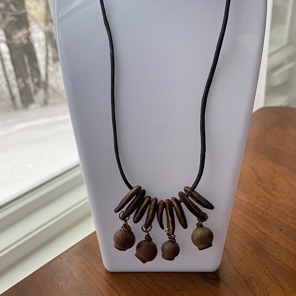 Boho organic elements Vintage Brown Pendant Necklace